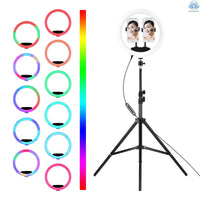 10" RGB Ring Light with 63" Tripod Stand and Cellphone Holder Dimmable