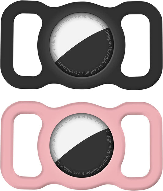 Bouertou Apple Airtag Locator Cover,Gps Cases,Suitable for Apple Airtag , Dog Cat Accessories Collar anti Loss Locator,Anti Loss Positioning Tracker for the Elderly Children Bag 2Pack,Black and Pink