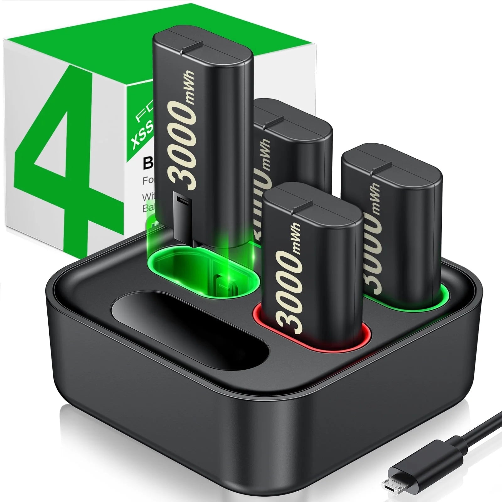 Xbox Rechargeable Battery Pack & Charging Station – 4X 1200Mah(3000Mwh) Long-Lasting Batteries for Xbox Series X/S/One Controllers